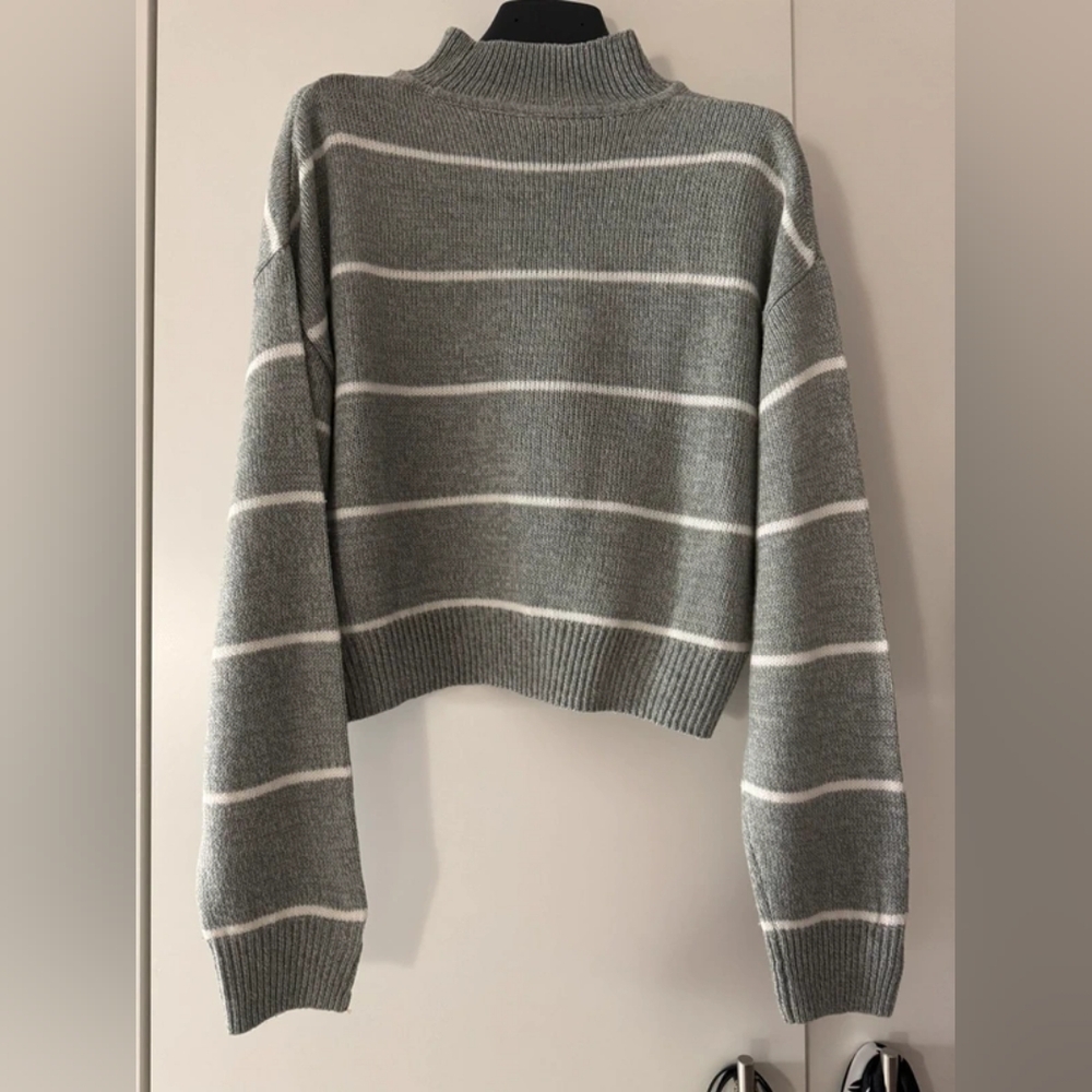 Striped Gray and White Women's Sweater